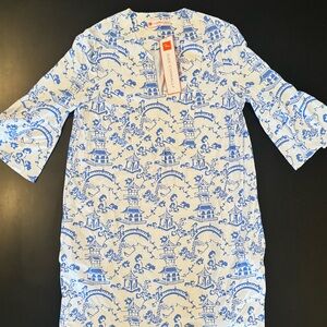 Jude Connally Megan Chinoiserie Print Split Round Neck 3/4 Sleeve A-Line Dress